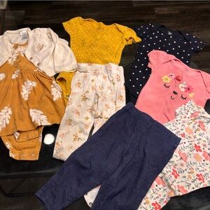 Carter's / Gerber Baby Girl 12M Matching Sets - Mustard, Cream & Pink Pattern
